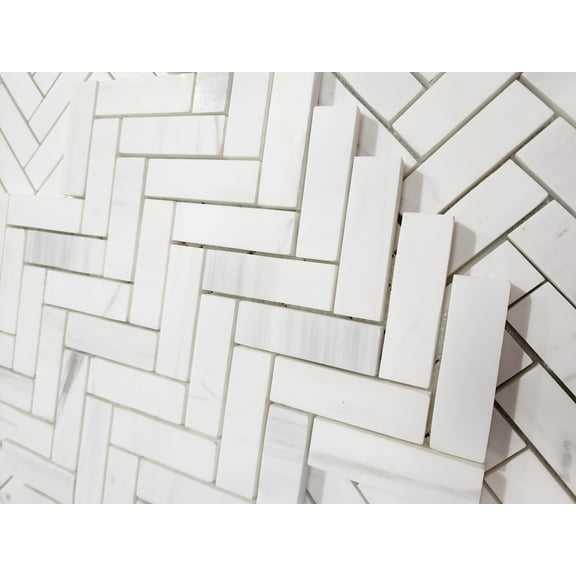 SB Tile and Stone Bianco Dolomite Herringbone 1x3" Matte Mosaic Sample Tile