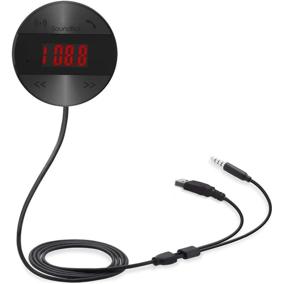 SB361 FM Radio Wireless Car Kit Universal Receiver Transmitter Accessory Full Spectrum HD Music Streaming Hands Free Talking LED Display Voice Command Built-in Mic USB ChargerSB361-BLK/BLK