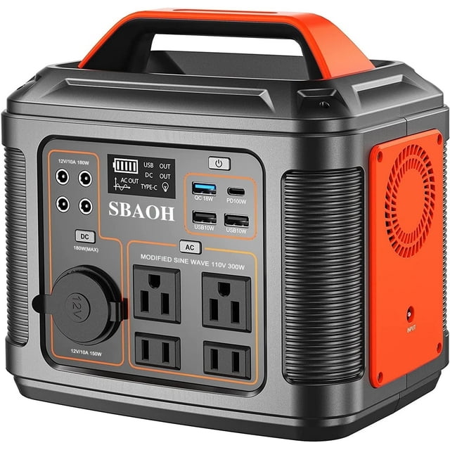 SBAOH Portable Power Station P302,296Wh Lithium Battery Generator Solar with 300W AC Outlets for Outdoor Camping RV Home