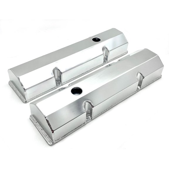 SBC Chevy Fabricated Aluminum Tall Valve Covers, Short Bolt Design, Fits Small Block 283 327 350 383 400 Engines (Set of 2)