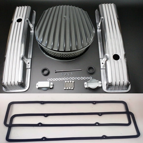 SBC Small Block Chevy 350 Tall Full Finned Polished Aluminum Engine Dress Up Kit