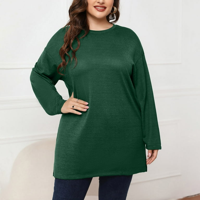 SBCKJ Clearance Plus Size Tops Ladies Fashion Round Neck Solid Color Plus Size Long Sleeve Top Clearance Sale Walmart