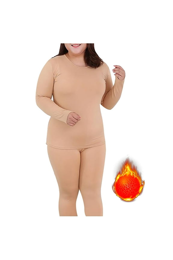 Clearance Thermal Nnderwear Set Women's Thermal Underwear Long Top & Bottom Set Solid Color MM Plus Plus Size Long Underwear Wool Plus Light Velvet Clearance Sale