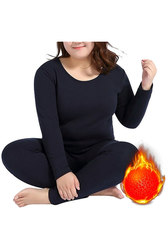 Clearance Thermal Nnderwear Set Women's Thermal Underwear Long Top & Bottom Set Solid Color MM Plus Plus Size Long Underwear Wool Plus Light Velvet Clearance Sale