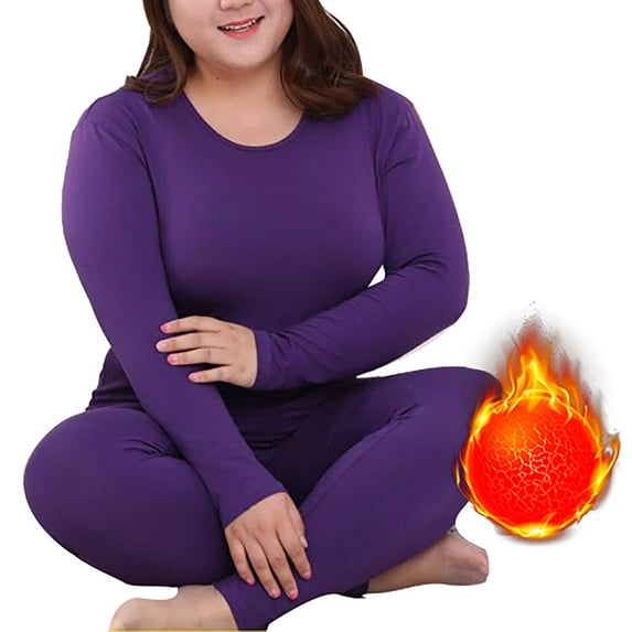 SBCKJ Clearance Thermal Nnderwear Set Women's Thermal Underwear Long Top & Bottom Set Solid Color MM Plus Plus Size Long Underwear Wool Plus Light Velvet Clearance Sale