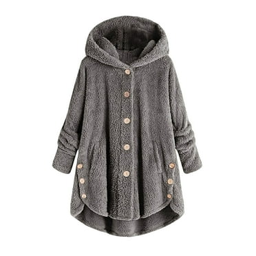 SBCKJ Clearance Women's Cardigan Women Plus Size Button Plush Tops Hooded Loose Cardigan Wool Coat Winter Jacket Clearance Sale