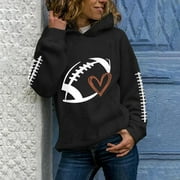 SBCKJ Women's Hoodies & Sweatshirts Women's Rugby Print Fashionable Casual Round Neck Long Sleeve Hooded Sweatshirt Black Clearance Sale