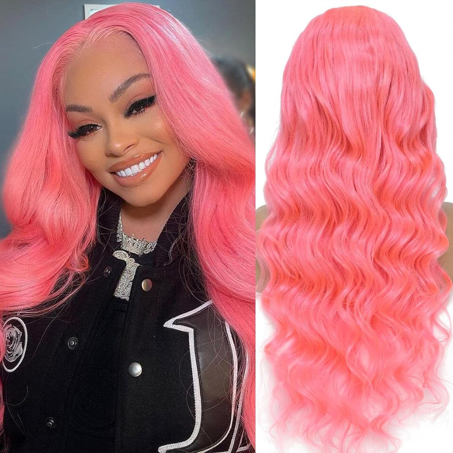 13*6 Inch HD Lace Closure 100% Human Hair Wig Body Wave Lace Front Wig 24" Pink Hair Heat Resistant Bleachable
