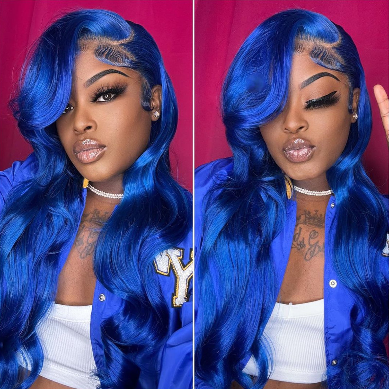 13*6 Inch HD Lace Closure 100% Human Hair Wig Body Wave Lace Front Wig 28" Blue Hair Heat Resistant Bleachable