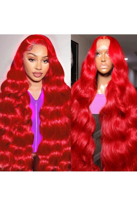 13*6 Inch HD Lace Closure 100% Human Hair Wig Body Wave Lace Front Wig 28" Red Hair Heat Resistant Bleachable