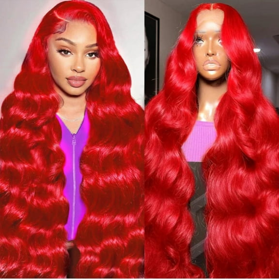 13*6 Inch HD Lace Closure 100% Human Hair Wig Body Wave Lace Front Wig 28" Red Hair Heat Resistant Bleachable