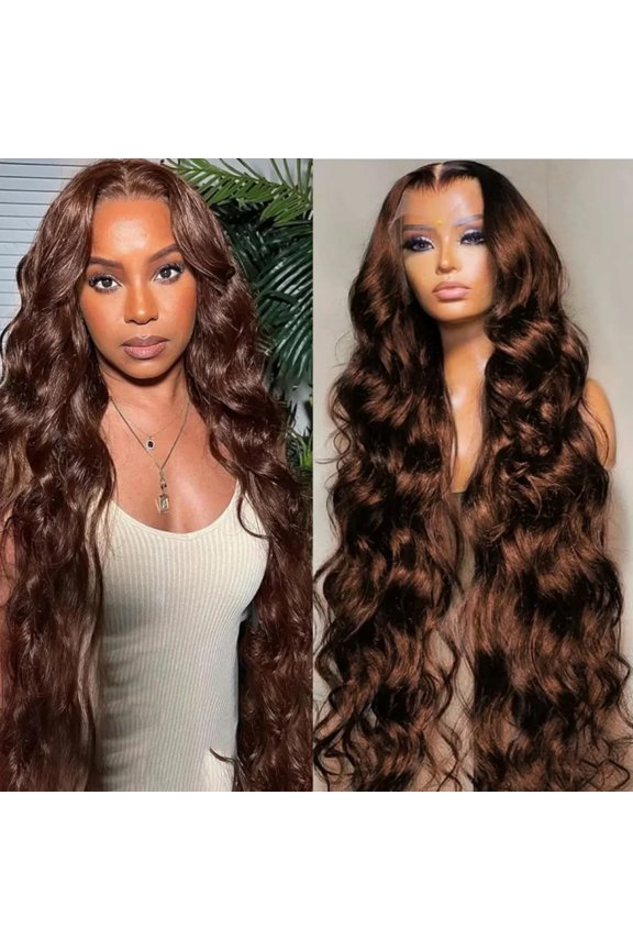 13*6 Inch HD Lace Closure 100% Human Hair Wig Body Wave Lace Front Wig 30" #4 Chocolate Brown Hair Heat Resistant Bleachable