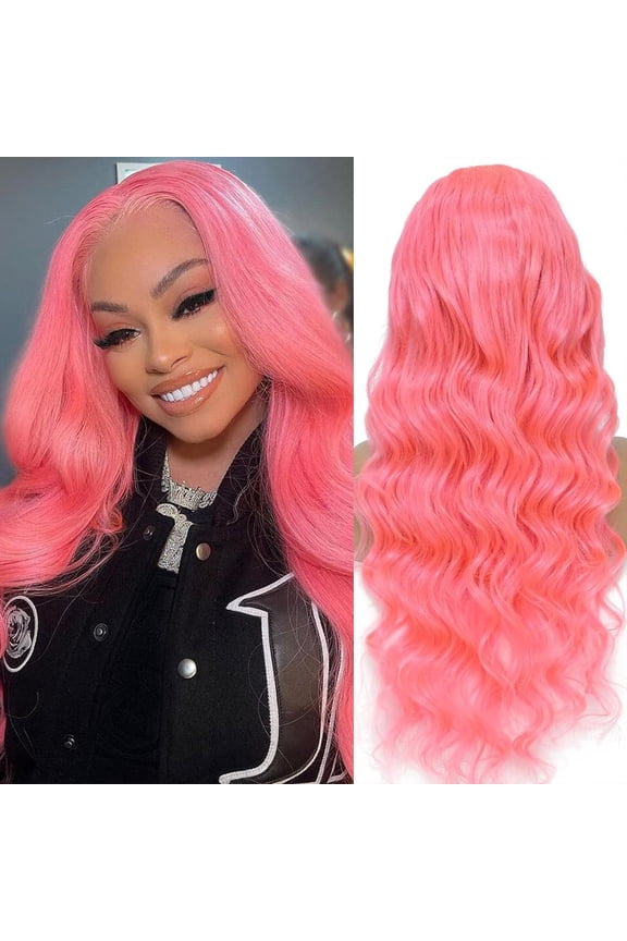 13*6 Inch HD Lace Closure 100% Human Hair Wig Body Wave Lace Front Wig 30" Pink Hair Heat Resistant Bleachable