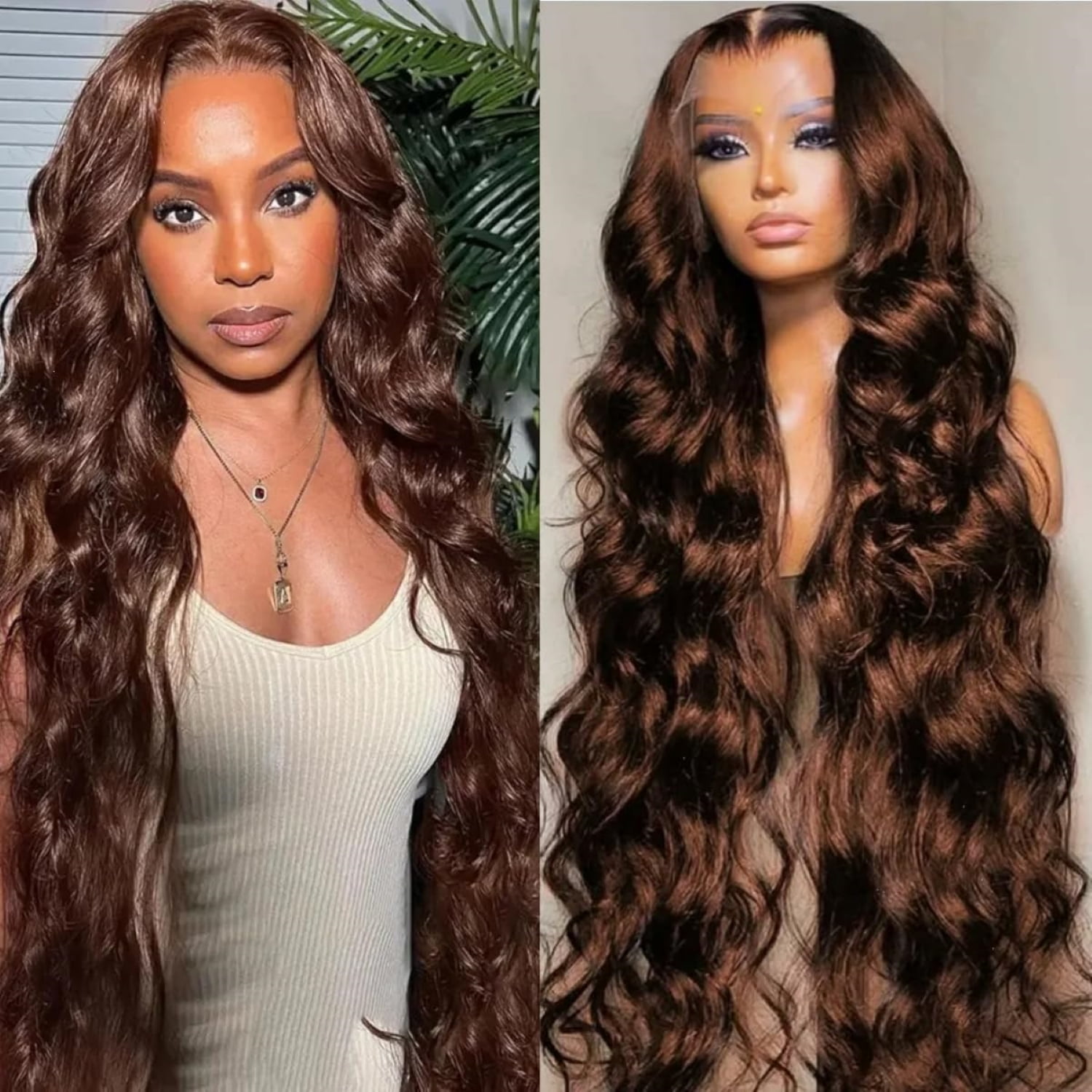 13*6 Inch HD Lace Closure 100% Human Hair Wig Body Wave Lace Front Wig 34" #4 Chocolate Brown Hair Heat Resistant Bleachable