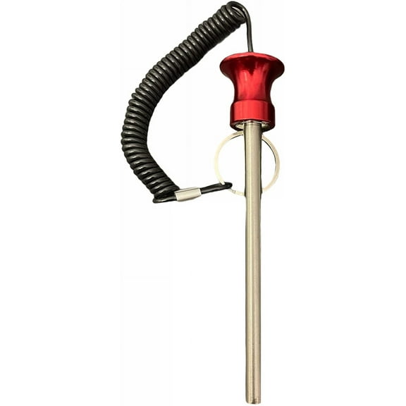 SBDs Magnetic Selector Pins for Gym Equipment. 3/8 Dia x 5.5" Locking Length. Chrome Pl Steel Shaft | Cotterless - Deluxe AL Round Ergonomic RED Knob w/Reinforced Lanyard.