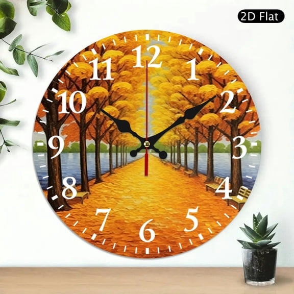 SBEMP 10 Inch Autumn Foliage Theme Wooden Wall Clock for Home Decor 10x10in