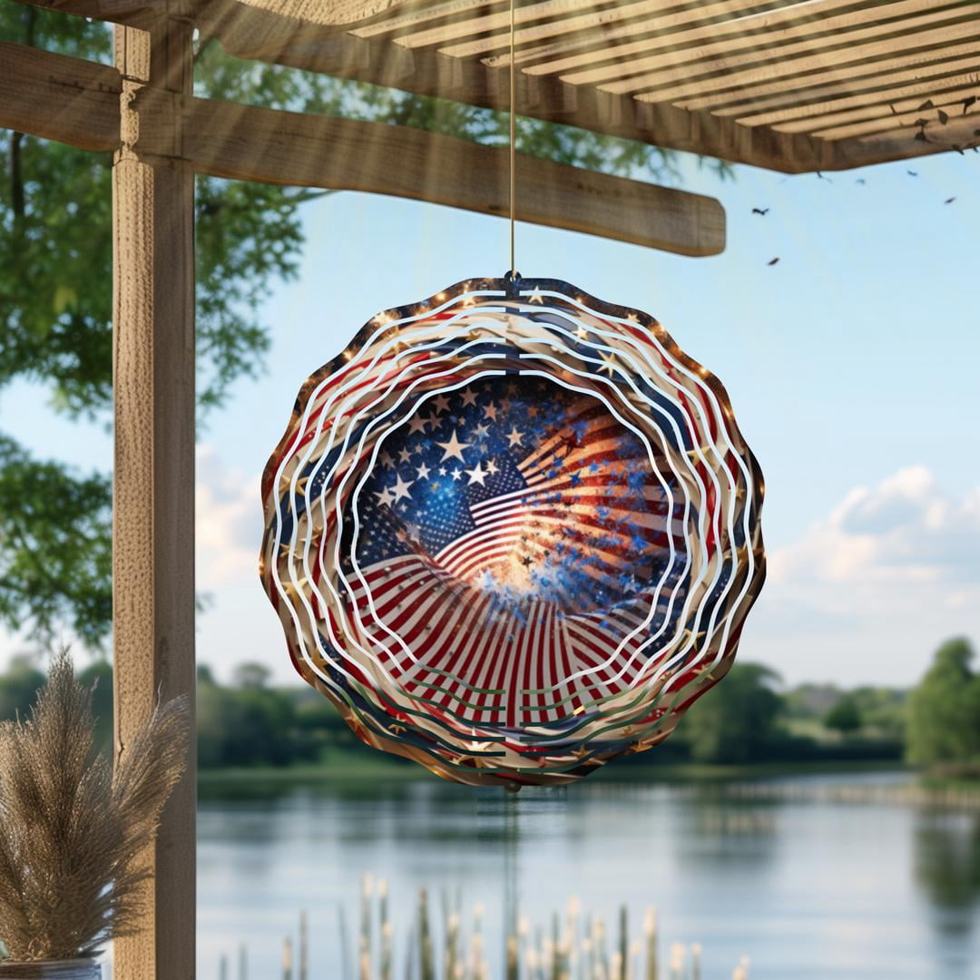 SBEMP American Flag & Fireworks Wind Spinner – Patriotic Metal Outdoor ...
