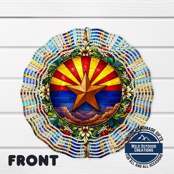 SBEMP Arizona Flag Faux Stained Glass Wind Spinner, 10 Inch Aluminum Outdoor Decor