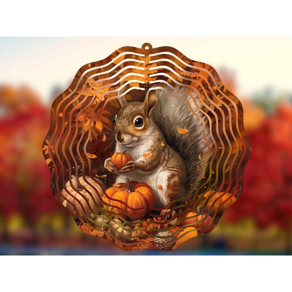SBEMP Autumn Squirrel 10 Inch Metal Wind Spinner, Kinetic Garden Decor, Outdoor Hanging Wind Spinner