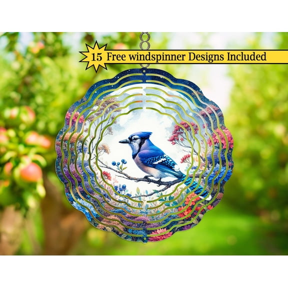 SBEMP Blue Jay 10 Inch Metal Wind Spinner, Garden Bird Decor Kinetic, Outdoor Hanging Wind Spinner