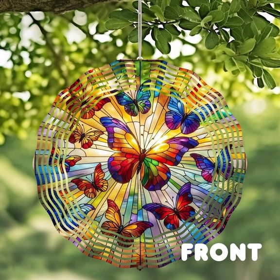 SBEMP Butterfly Wind Spinner: Faux Stained Glass, UV Protected, 360 Swivel