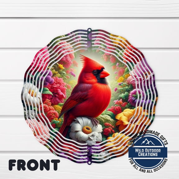 SBEMP Cardinal Wind Spinner, Red Bird on Daisy (10 Inch, Outdoor Garden Decor)