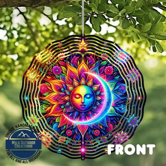 SBEMP Celestial Wind Spinner: Neon Sun & Moon Design - Double Sided Aluminum