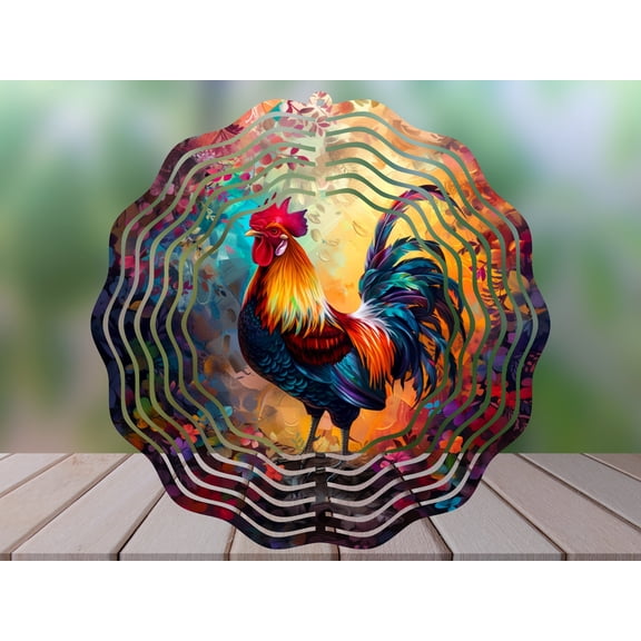 SBEMP Colorful Rooster 10 Inch Metal Wind Spinner, Kinetic Garden Decor, Outdoor Hanging Wind Spinner
