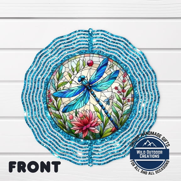 SBEMP Dragonfly Wind Spinner - Vibrant Faux Stained Glass with Floral Design