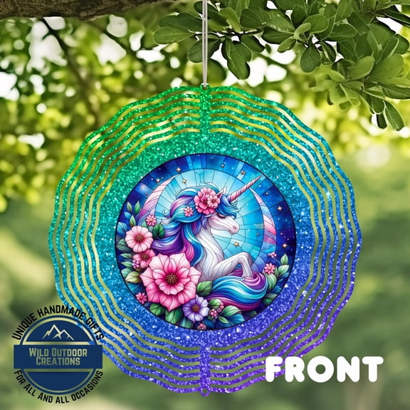 SBEMP Fantasy Unicorn Wind Spinner, Glitter Ombre, Double-Sided (10 Inch)