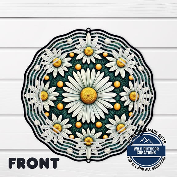 SBEMP Floral Aluminum Wind Spinner, White Daisy Double-Sided (10 Inch)