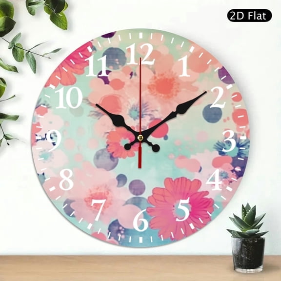 SBEMP Flowers Dots Circles Round Wooden Wall Clock 10 Inch Silent 10x10in