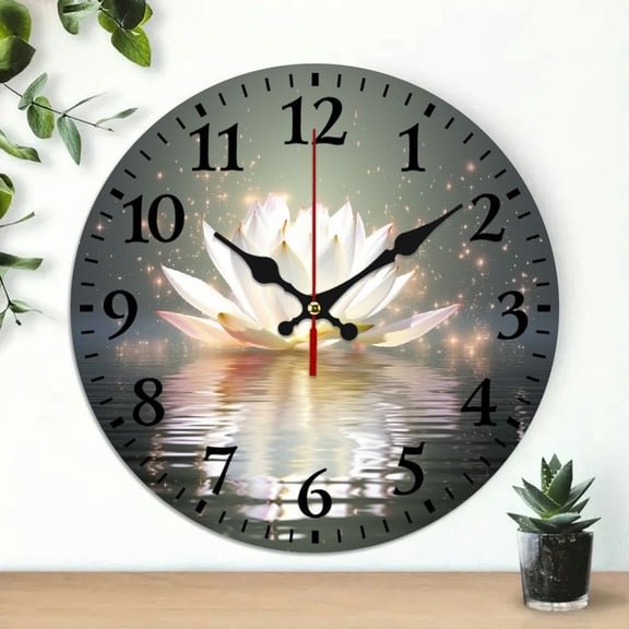 SBEMP Flowers Water Reflection Theme Wall Clock 10 Inch for Living Room Decor and Practical Gifts 10x10in