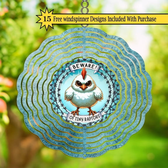 SBEMP Funny Chicken 10 Inch Metal Wind Spinner, Tiny Raptors Farmhouse Kinetic Decor, Outdoor Hanging Wind Spinner