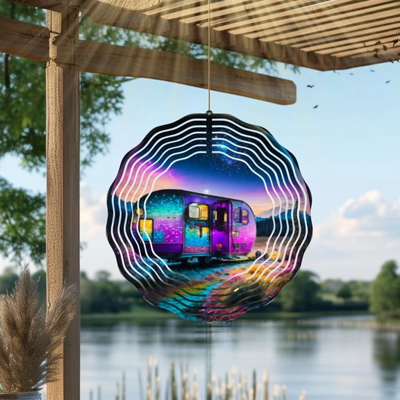 SBEMP Happy Camper Wind Spinner | Neon RV Metal Garden Art