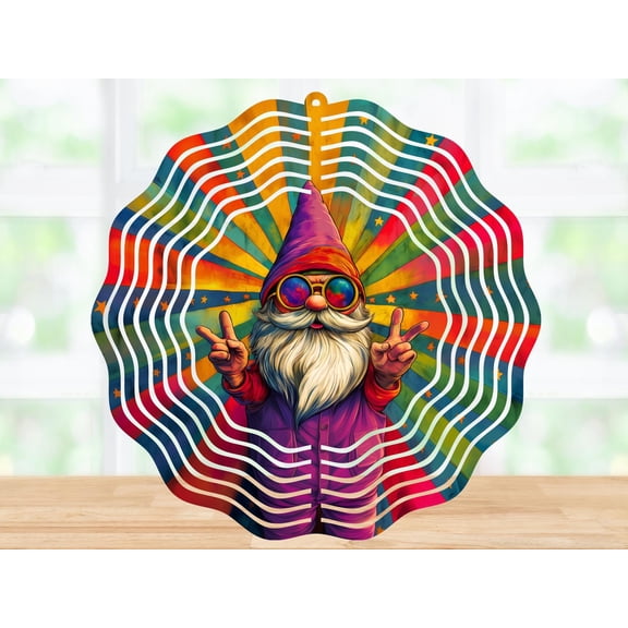SBEMP Hippie Gnome 10 Inch Metal Wind Spinner, Psychedelic Kinetic Garden Decor, Outdoor Hanging Wind Spinner