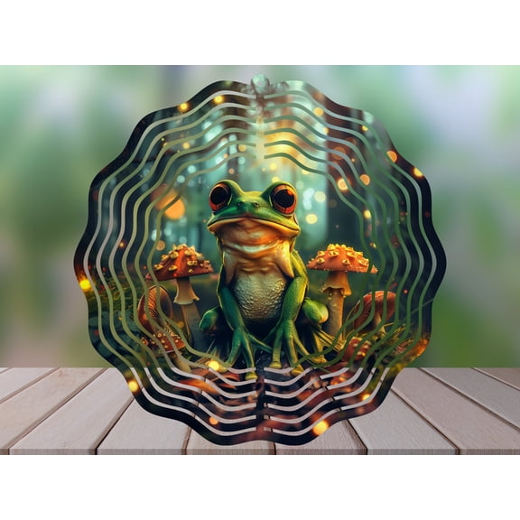 SBEMP Magical Frog 10 Inch Metal Wind Spinner, Kinetic Garden Decor, Outdoor Hanging Wind Spinner