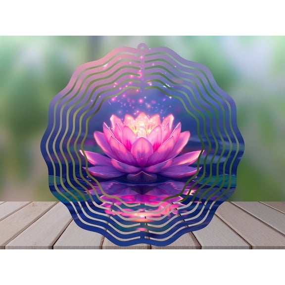 SBEMP Magical Lotus 10 Inch Metal Wind Spinner, Kinetic Garden Decor, Outdoor Hanging Wind Spinner