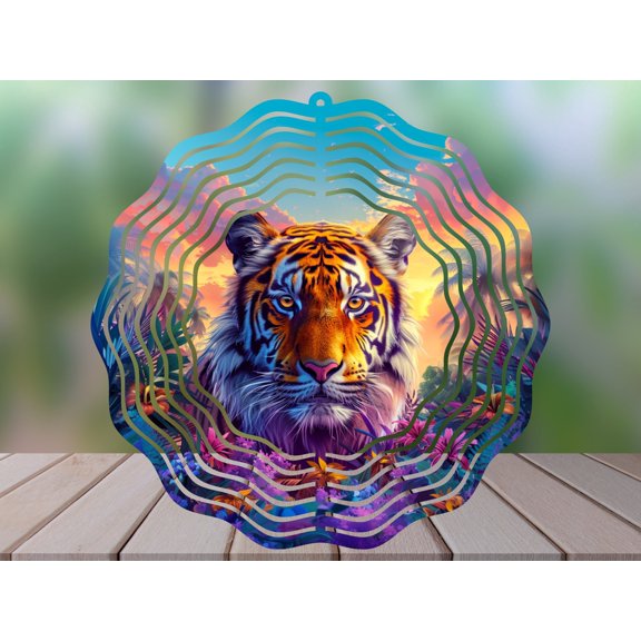 SBEMP Paradise Tiger 10 Inch Metal Wind Spinner, Kinetic Garden Decor, Outdoor Hanging Wind Spinner