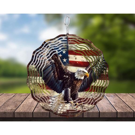 SBEMP Patriotic Wind Spinner, Bald Eagle with American Flag (10-Inch Outdoor)