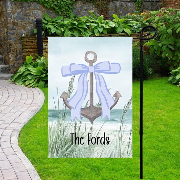 SBEMP Personalized Nautical Anchor Garden Flag Custom Name Coastal Blue Bow Beach Yard Decor