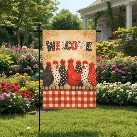 SBEMP Welcome Chicken Garden Flag Funny Farmhouse Rooster Polka Dot Country Porch Decor