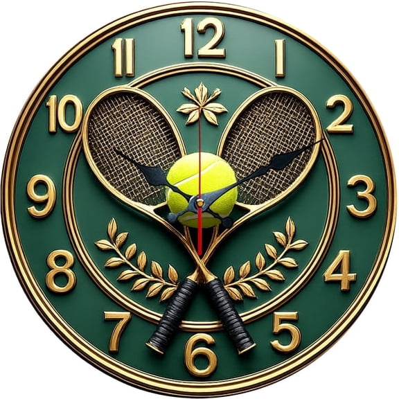SBEMP10 Inch Silent Wall Clock, 3D Relief Tennis Racket Decorative Wall Clock, Battery Operated Non-Ticking Round Clock for Game Room Living Room Tennis Home Decor