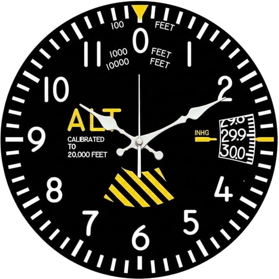 SBEMP10 Inch Silent Wall Clock, Aviation Altimeter Vintage Decorative Wall Clock, Battery Operated Non-Ticking Round Clock for Living Room Bedroom Pilot Home Decor