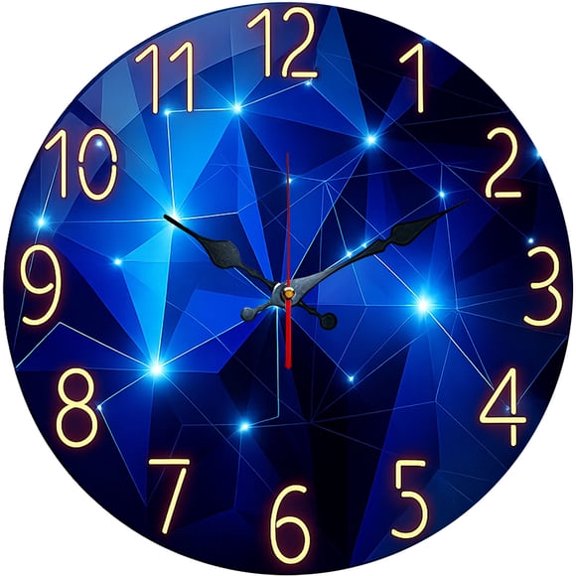 SBEMP10 Inch Silent Wall Clock, Blue Network Tech Geometric Decorative Wall Clock, Battery Operated Non-Ticking Round Clock for Living Room Bedroom Modern Home Decor