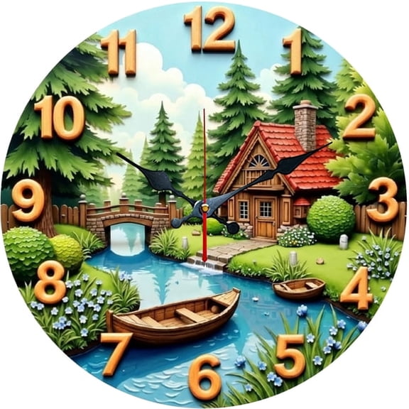 SBEMP10 Inch Silent Wall Clock, Cartoon Forest Cabin Decorative Wall Clock, Battery Operated Non-Ticking Round Clock for s Room Living Room Bedroom Home Decor