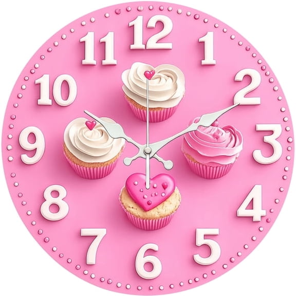 SBEMP10 Inch Silent Wall Clock, Cupcake Pink Sweet Decorative Wall Clock, Battery Operated Non-Ticking Round Clock for Living Room Kitchen Bakery Home Decor