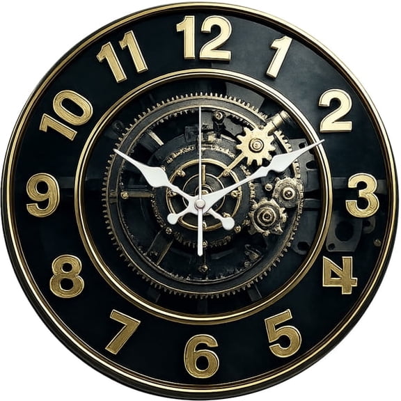 SBEMP10 Inch Silent Wall Clock, Gear Mechanical Vintage Decorative Wall Clock, Battery Operated Non-Ticking Round Clock for Living Room Office Steampunk Home Decor