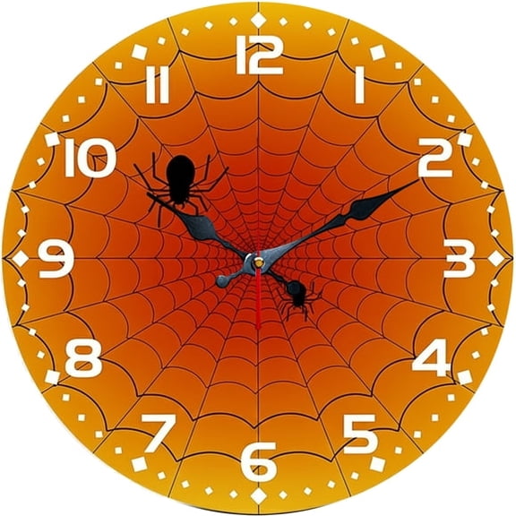 SBEMP10 Inch Silent Wall Clock, Halloween Spider Web Decorative Wall Clock, Battery Operated Non-Ticking Round Clock for Living Room Bedroom Halloween Party Home Decor