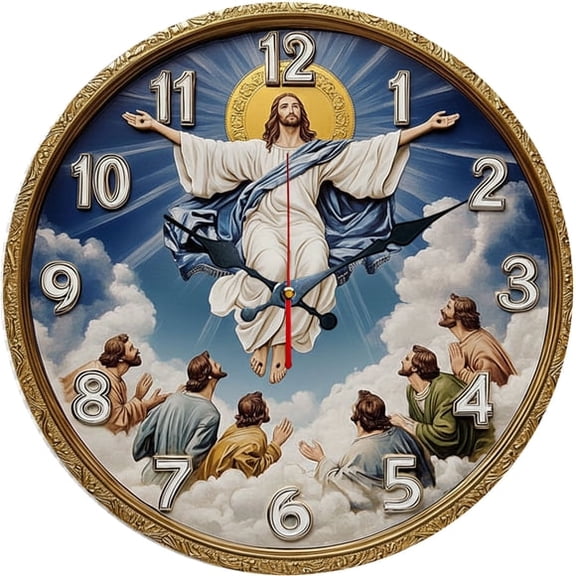 SBEMP10 Inch Silent Wall Clock, Jesus Ascension Disciples Decorative Wall Clock, Battery Operated Non-Ticking Round Clock for Living Room Bedroom Prayer Room Home Decor